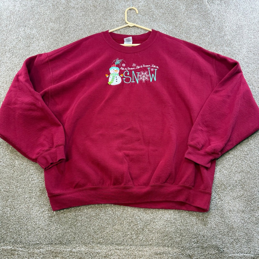 Women's 2XL Red Snowman Let It Snow Embroidered Sweatshirt XXL Christmas Holiday